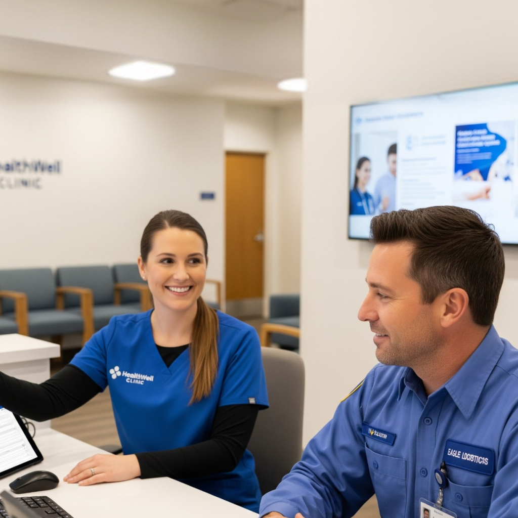 A close-up of a hand using a smartphone to book an appointment online with the WellGen Health logo visible on the screen, symbolizing fast, convenient online scheduling for physical exams.