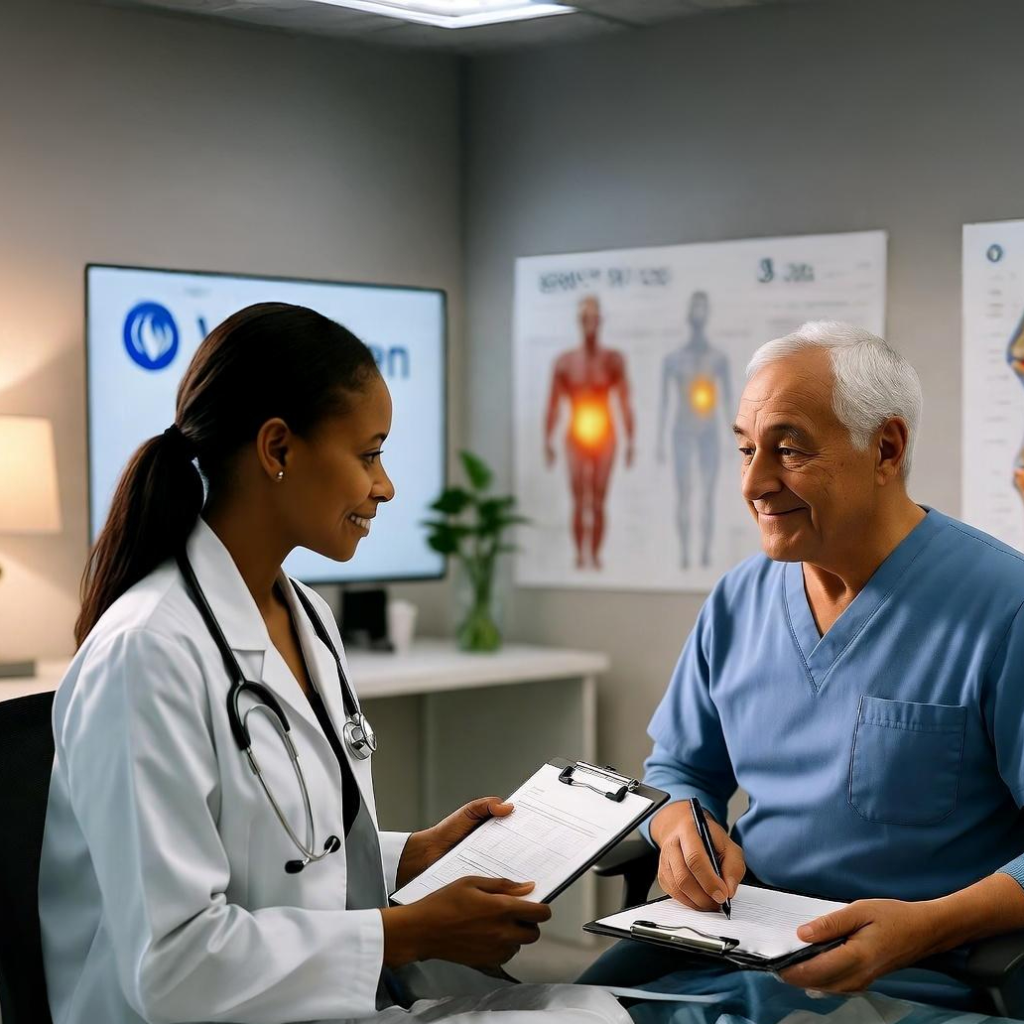 Patient receiving chronic pain consultation with a multidisciplinary care team at WellGen Health