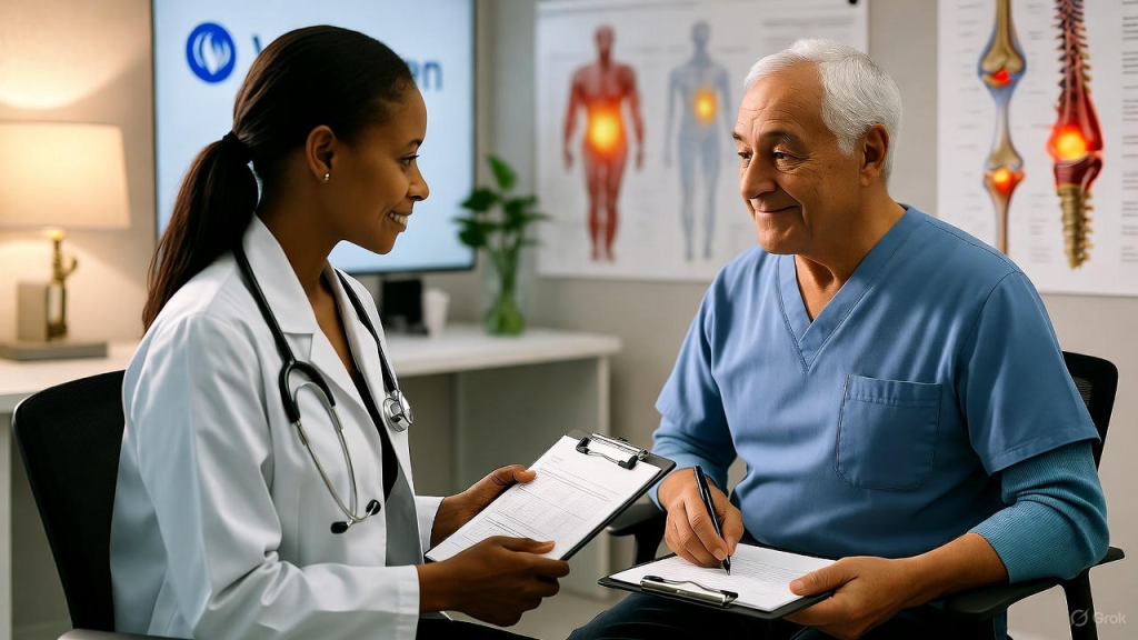 Patient receiving chronic pain consultation with a multidisciplinary care team at WellGen Health