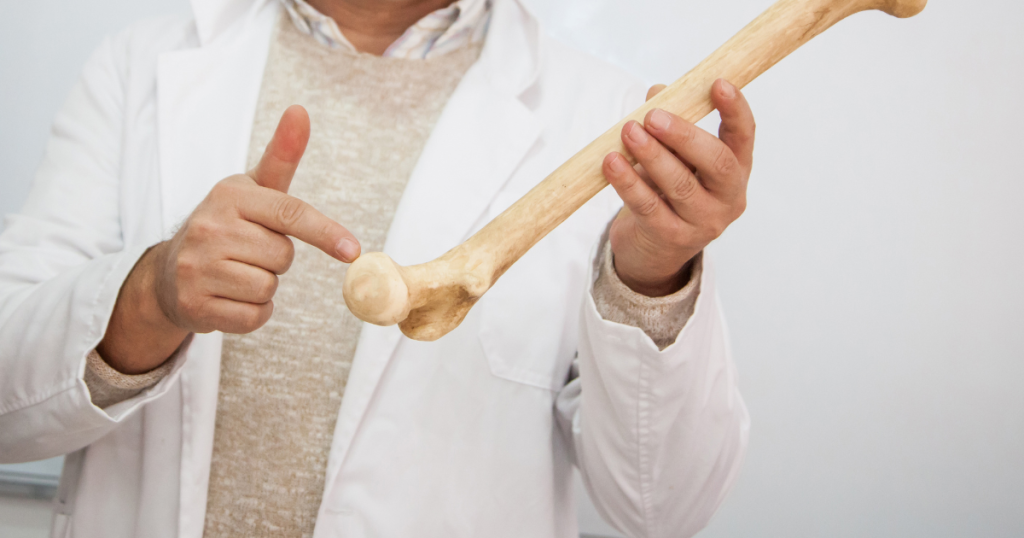 A middle-aged or senior adult standing confidently and actively (e.g., hiking or gardening), with a subtle graphic overlay of a bone structure being scanned (DEXA), symbolizing bone density screening and fracture prevention after 50.