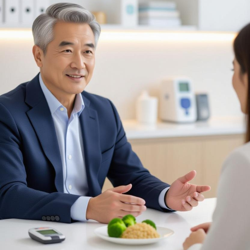 Wellgen Health endocrinology expert discussing diabetes management and blood sugar regulation with a patient.