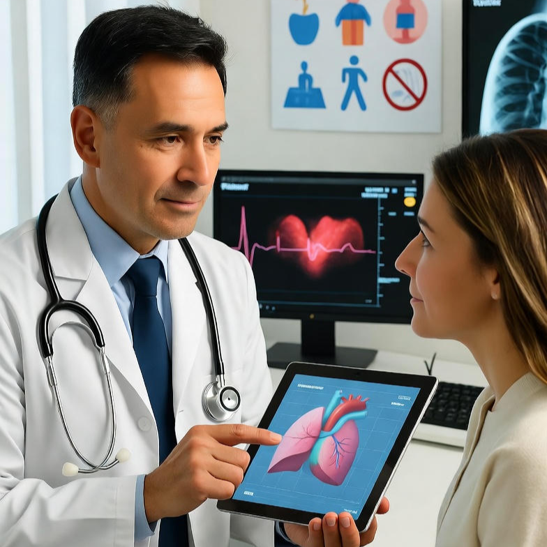 A graphic representation of the human heart and lungs connected, illustrating the cardio-pulmonary system.