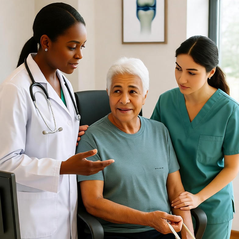 A graphic showing three intersecting circles labeled 'Medication', 'Lifestyle', and 'Surgery' with 'Personalized Treatment Plan' in the center, or a doctor and patient discussing a treatment chart.