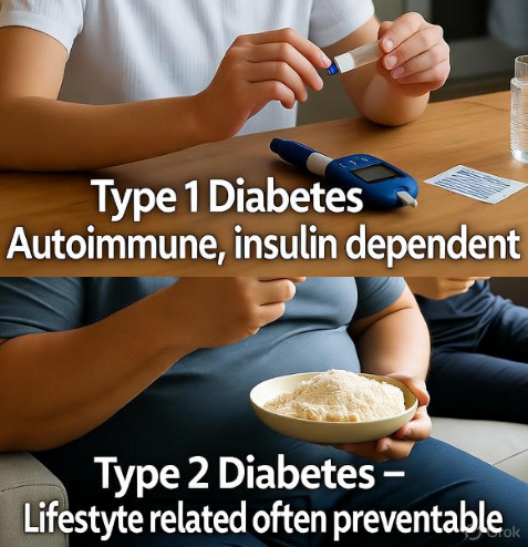 Graphic illustrating the difference between Type 1 vs Type 2 diabetes, highlighting insulin resistance and the importance of lifestyle changes.