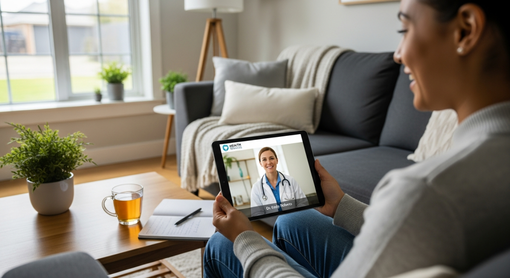 A visual graphic listing key benefits of telemedicine: 'Skip Traffic,' 'No Waiting Room,' 'Cost-Effective,' and 'Easy Follow-Up,' emphasizing convenience and efficiency.
