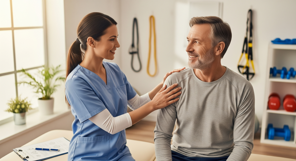 Healthcare professional providing compassionate support to a patient during personal injury recovery