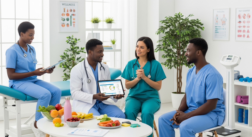A pair of running shoes and a water bottle on a starting line, with a visible finish line in the distance, symbolizing the beginning of a successful, guided fitness and weight loss journey.