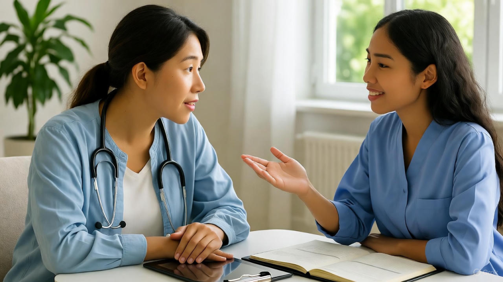 Mental health professional guiding a patient through their first consultation at WellGen Health