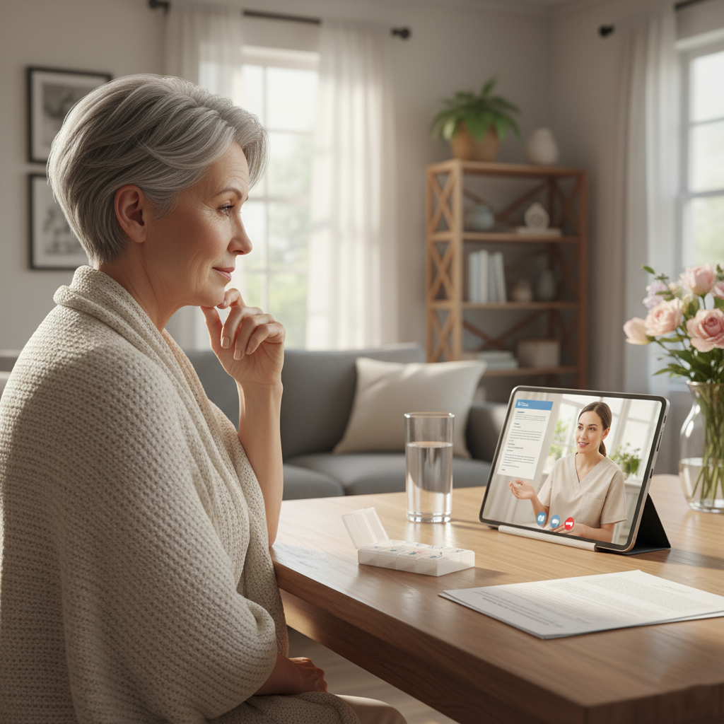 Healthcare provider reviewing a patient’s hospital discharge details during a transitional care visit.