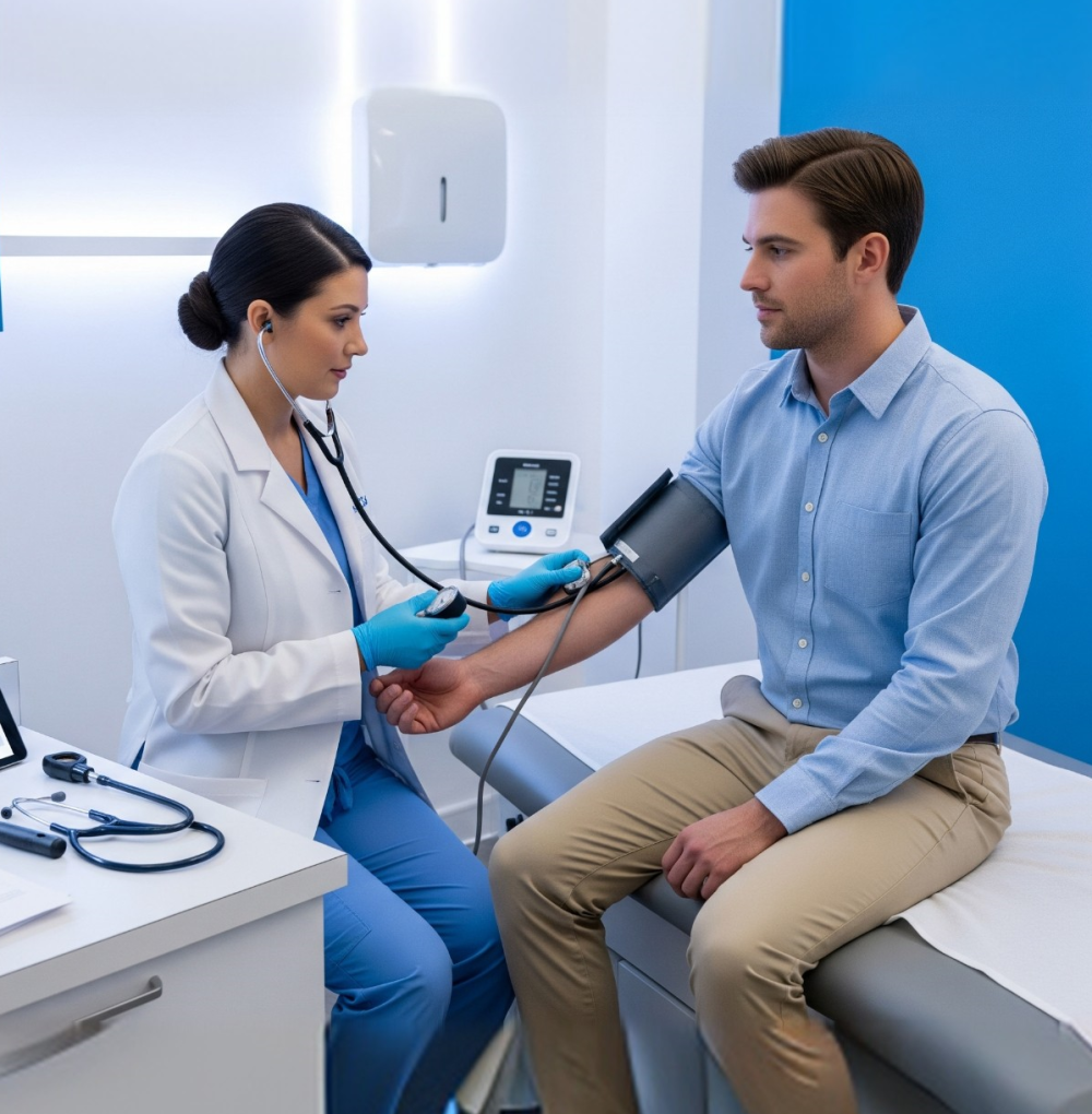 A close-up image showing a clinician preparing a sample for drug and alcohol screening as part of a pre-employment physical, symbolizing comprehensive workplace testing.