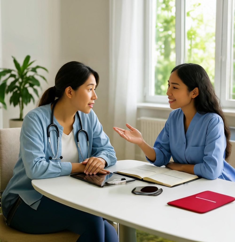 Mental health professional guiding a patient through their first consultation at WellGen Health